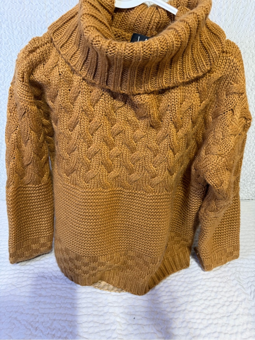 Lulu's Camel/Tan Cable Knit Turtleneck Sweater